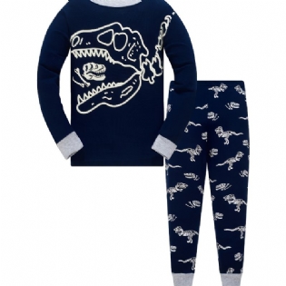 Drenge Pyjamas Sød Dinosaur Print Glow-in-the-mørke Rundhals Langærmet Top Og Bukser Sæt