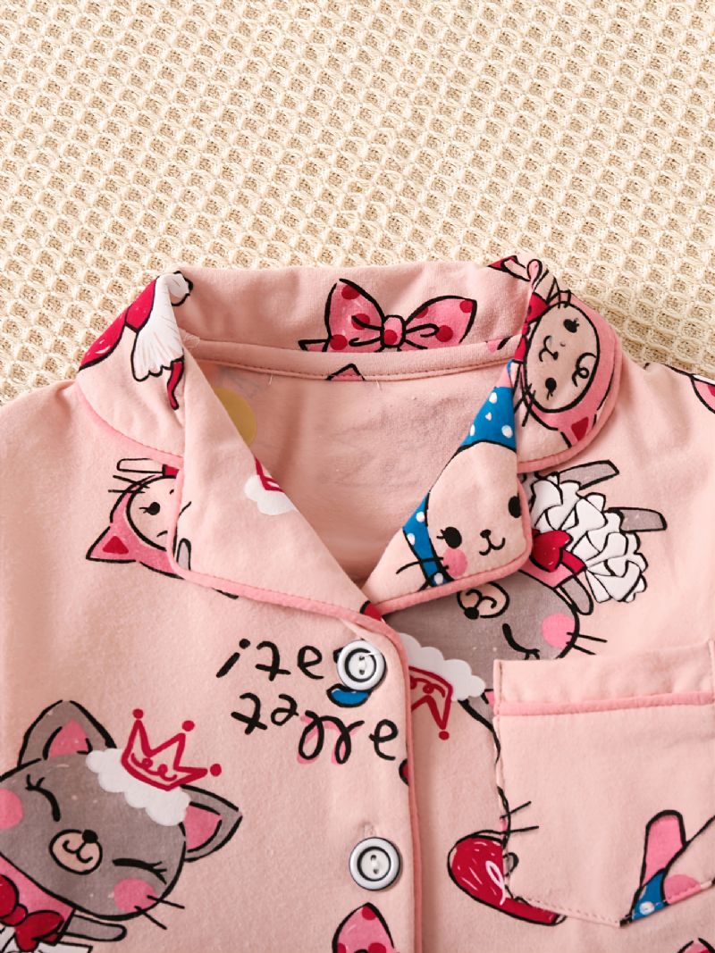 Efterår Vinter Børn Søde Dyr Printede Langærmede Overdele Bukser Pyjamassæt