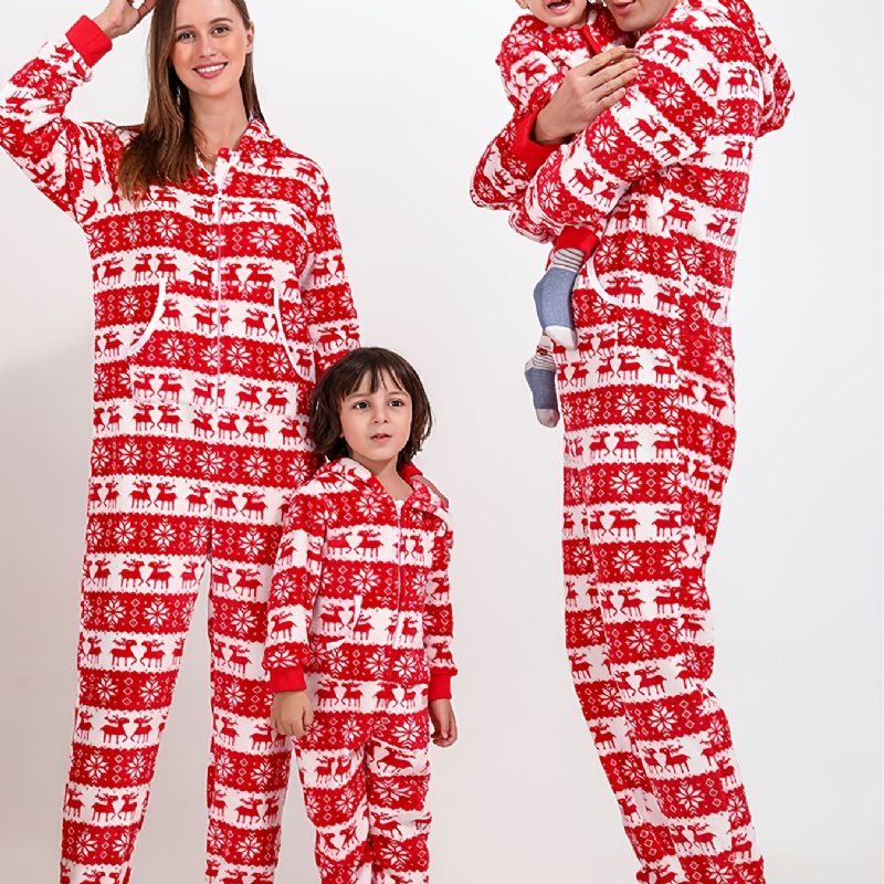 Efterår Vinter Nye Piger Drenge Flanell Hjorte Printet Jule-pyjamas I Ét Stykke