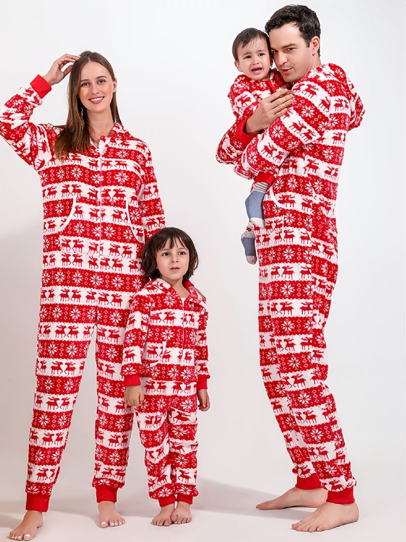 Efterår Vinter Nye Piger Drenge Flanell Hjorte Printet Jule-pyjamas I Ét Stykke