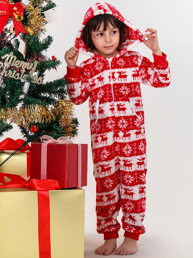 Efterår Vinter Nye Piger Drenge Flanell Hjorte Printet Jule-pyjamas I Ét Stykke