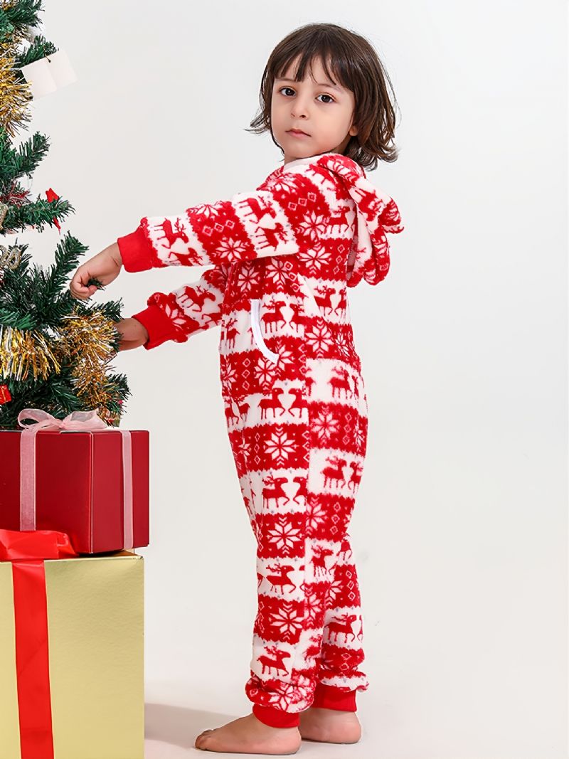 Efterår Vinter Nye Piger Drenge Flanell Hjorte Printet Jule-pyjamas I Ét Stykke