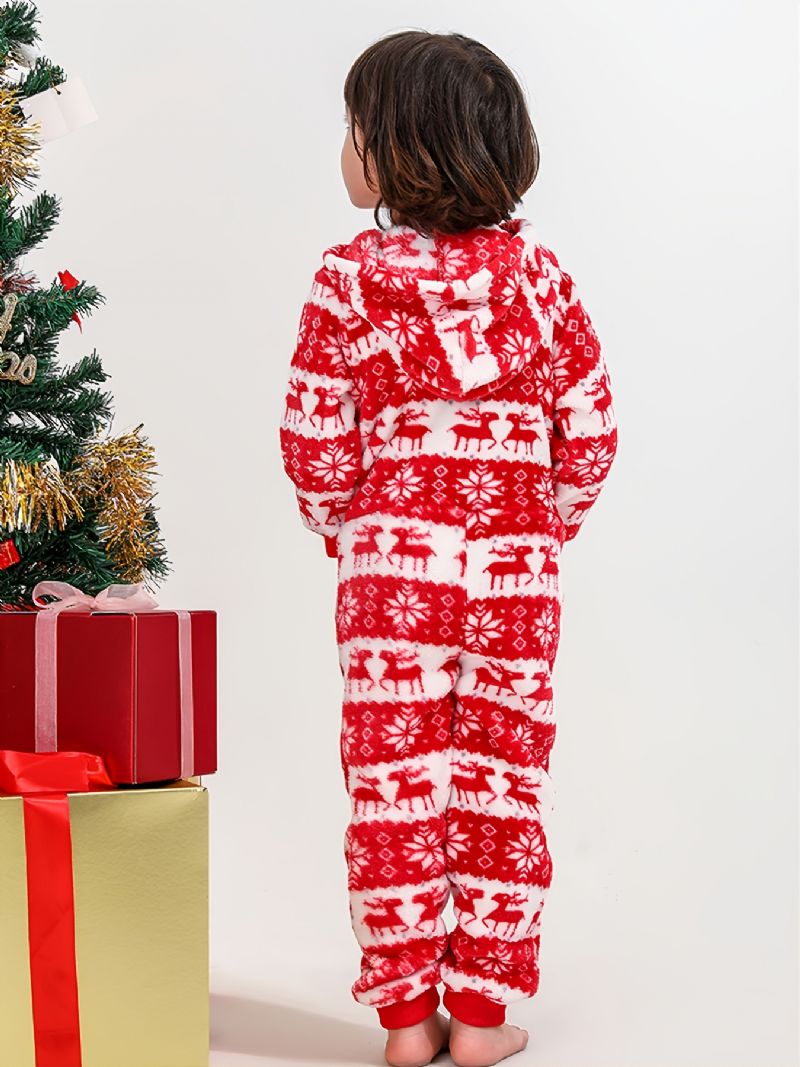 Efterår Vinter Nye Piger Drenge Flanell Hjorte Printet Jule-pyjamas I Ét Stykke