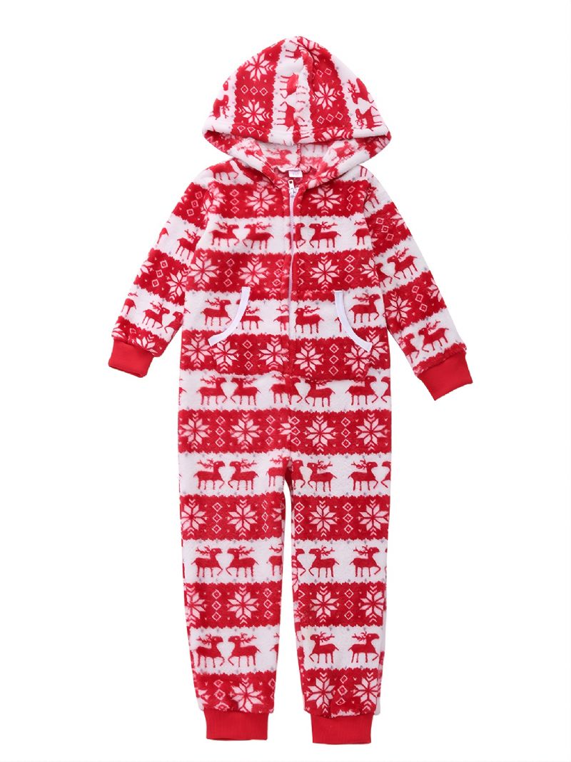 Efterår Vinter Nye Piger Drenge Flanell Hjorte Printet Jule-pyjamas I Ét Stykke
