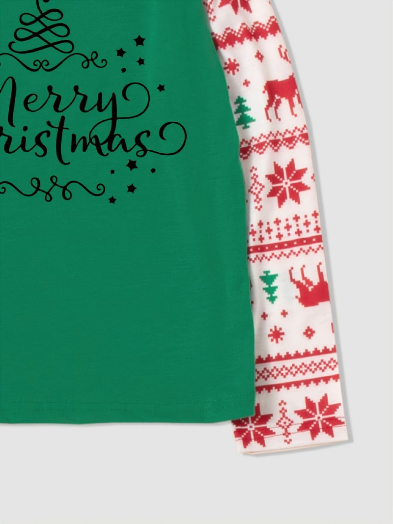 Glædelig Jul Forældre-barn-breve Blomstertryk Afslappet Rund Hals Langærmede Pyjamassæt