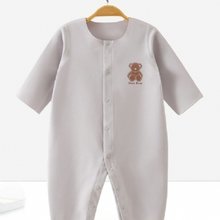 Newborn Baby Romper Pyjamas Bear Print Ensfarvet Jumpsuit Undertøj Til Drenge Piger