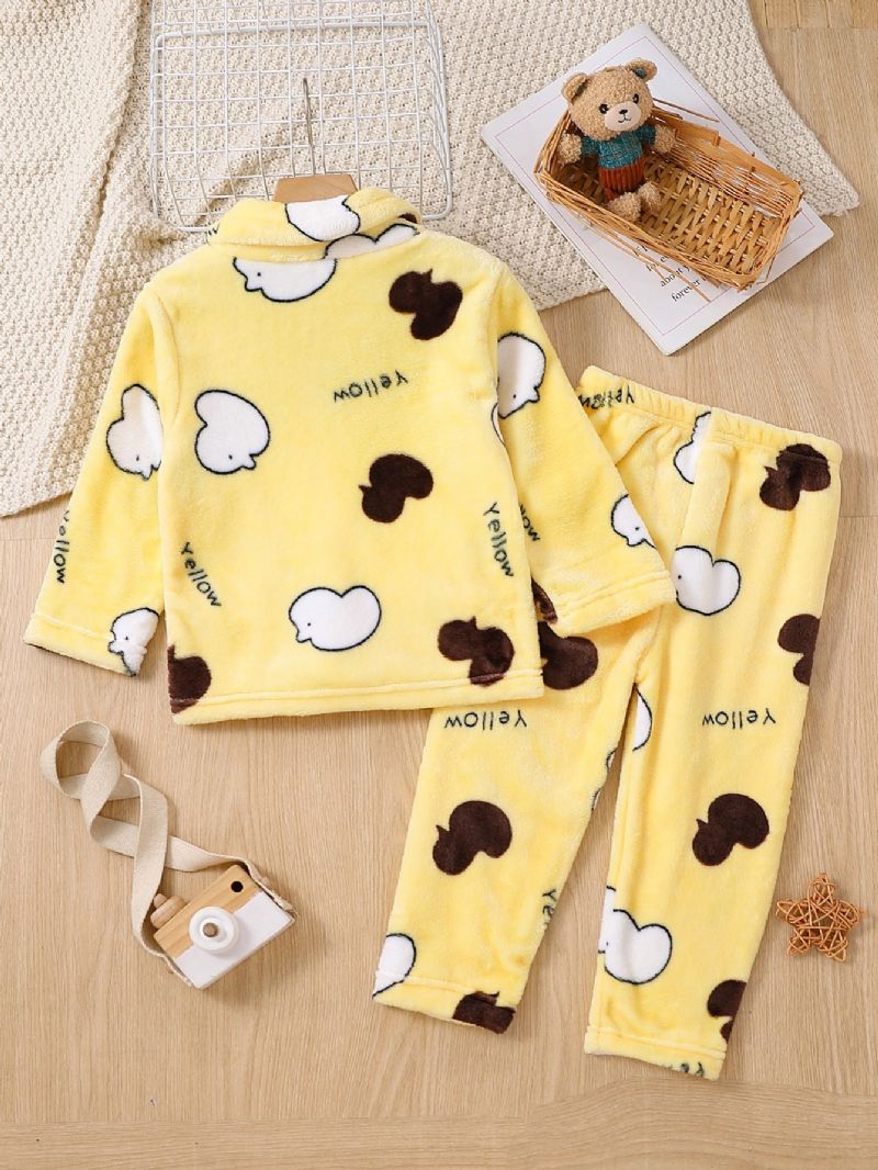 Ny Efterår Vinter Drenge Og Piger Fortykket Flannel Chick Print Langærmet Pyjamas