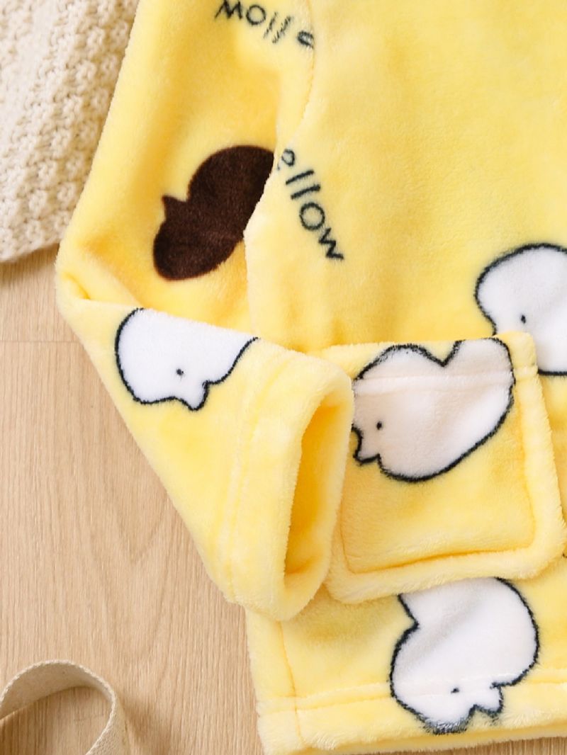 Ny Efterår Vinter Drenge Og Piger Fortykket Flannel Chick Print Langærmet Pyjamas