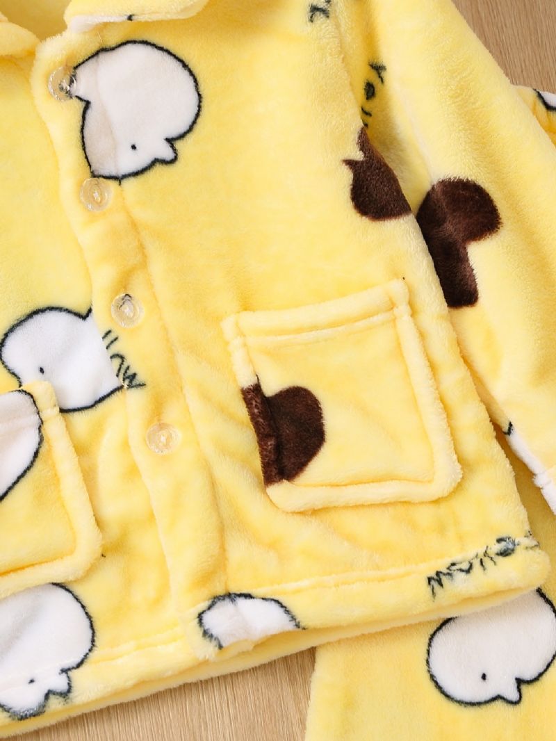 Ny Efterår Vinter Drenge Og Piger Fortykket Flannel Chick Print Langærmet Pyjamas