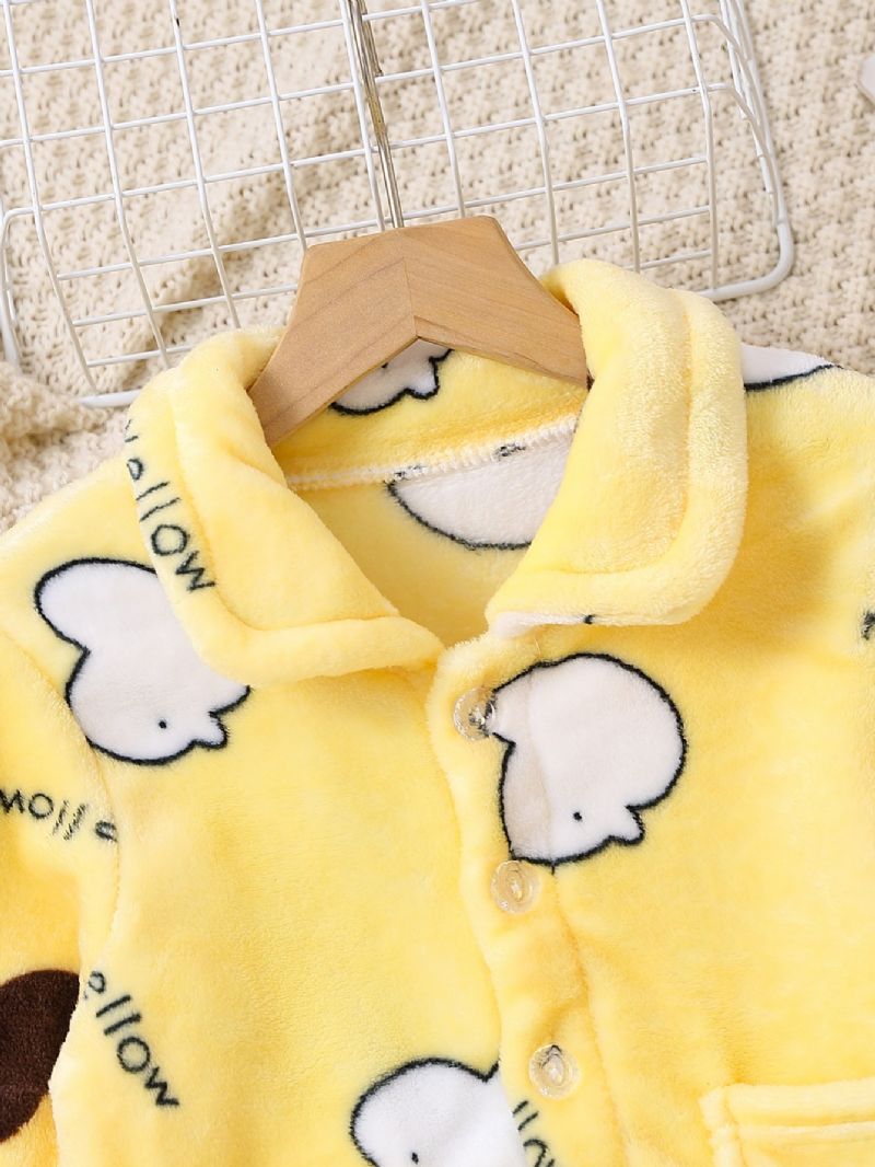 Ny Efterår Vinter Drenge Og Piger Fortykket Flannel Chick Print Langærmet Pyjamas