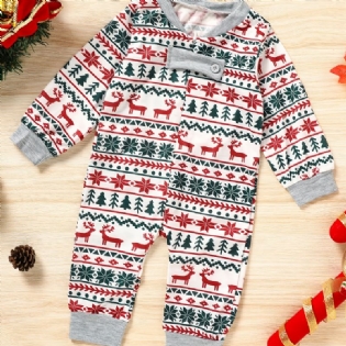 Nyfødt Spædbarn Baby Julebukser Pyjamas Familieoutfit Julelg Juletræstryk Jumpsuit Med Rund Hals Drenge Piger Børn Tøj