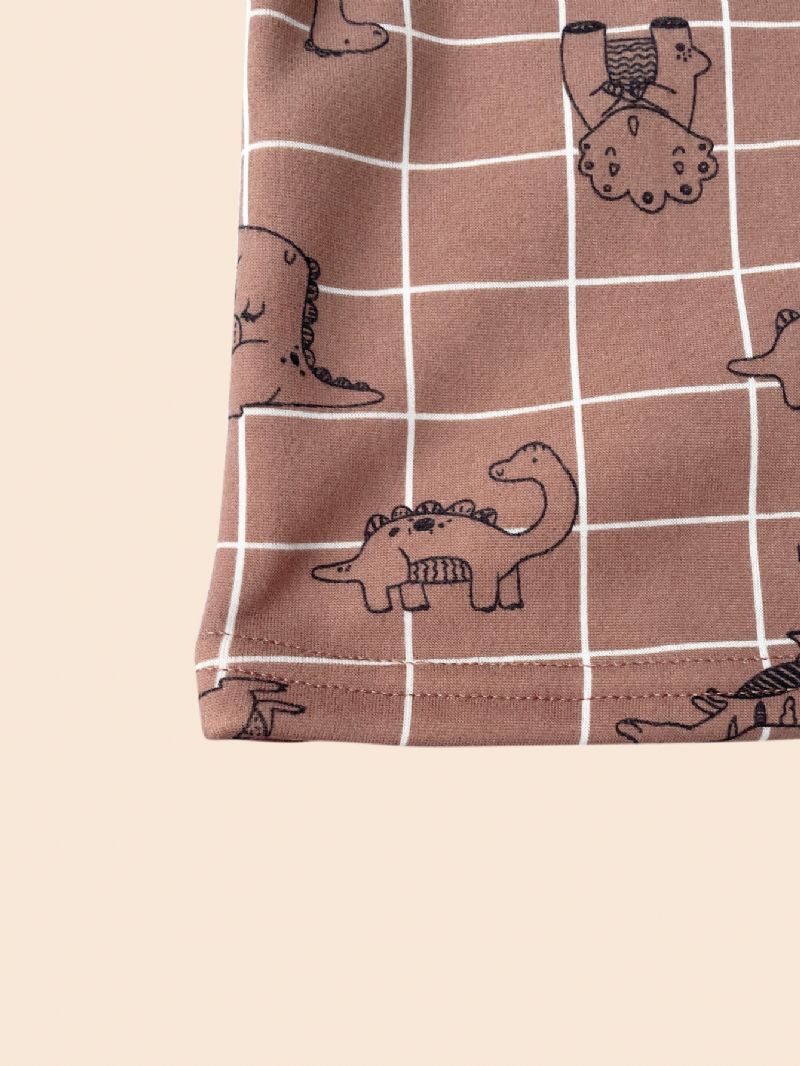 Nyt Efterår Og Vinter Drenge Og Piger Tykke Langærmet Pyjamassæt Med Dinosaurtryk Varmt Loungetøj