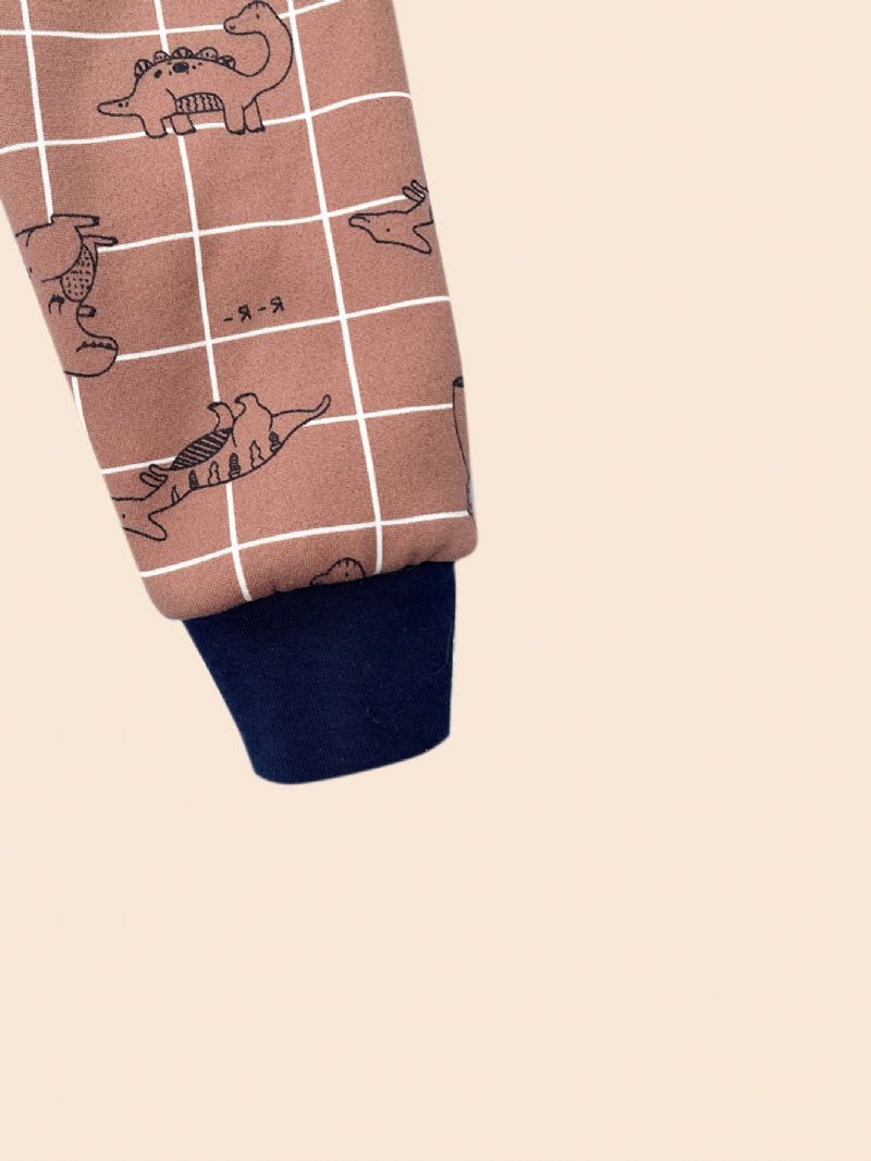 Nyt Efterår Og Vinter Drenge Og Piger Tykke Langærmet Pyjamassæt Med Dinosaurtryk Varmt Loungetøj