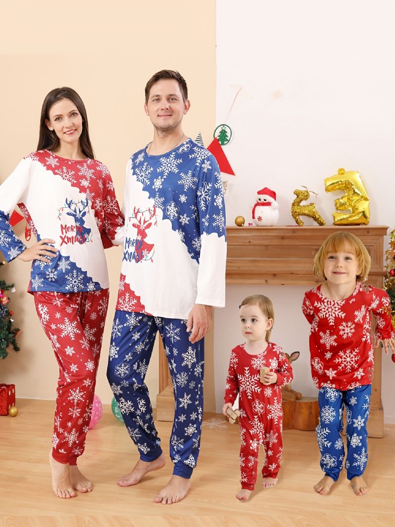 Piger Christmas Snowflake Print Rund Hals Langærmet Top & Bukser Sæt Pyjamas Jul