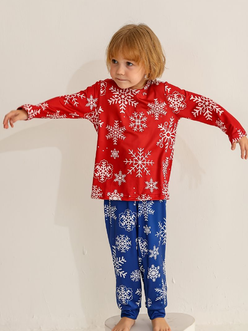 Piger Christmas Snowflake Print Rund Hals Langærmet Top & Bukser Sæt Pyjamas Jul