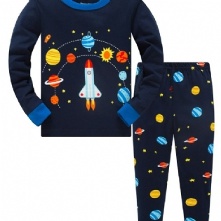 Popshion 2 Stk Drenge Rocket Astronaut Star Universe Planet Langærmet Pyjamasdragt
