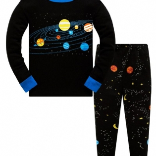 Popshion 2 Stk Drenge Starry Sky Cosmic Planet Langærmet Pyjamas Bomuldsdragt