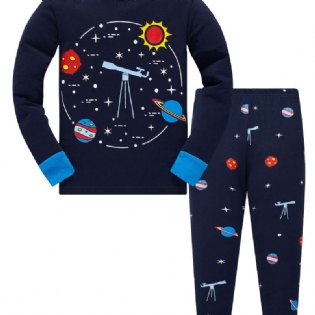 Popshion 2 Stk Drenge Starry Sky Cosmic Planet Langærmet Pyjamas Bomuldsdragt