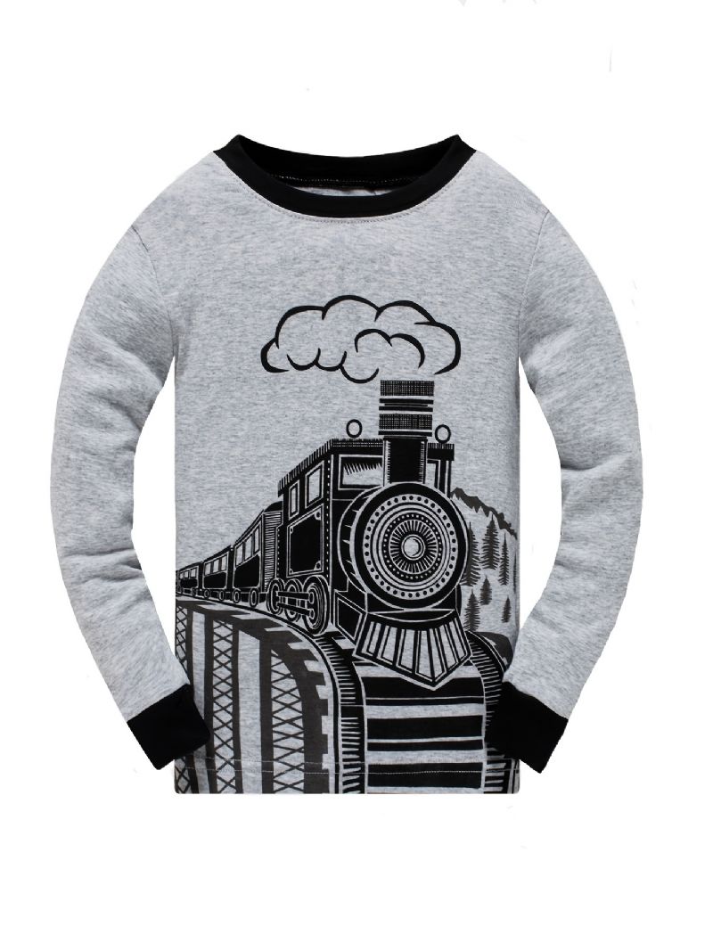 Popshion 2stk Drenge Train Cartoon Langærmet Pyjamas Bomuld Homewear Suit