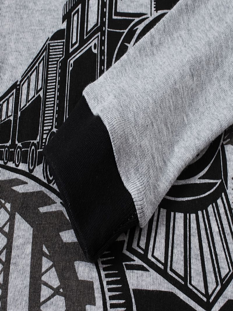 Popshion 2stk Drenge Train Cartoon Langærmet Pyjamas Bomuld Homewear Suit