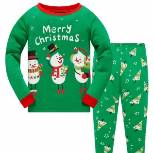 Popshion Børn Julepyjamas Bomuld Langærmet Snowman Christmas Pjs Set Xmas Holiday Tøj