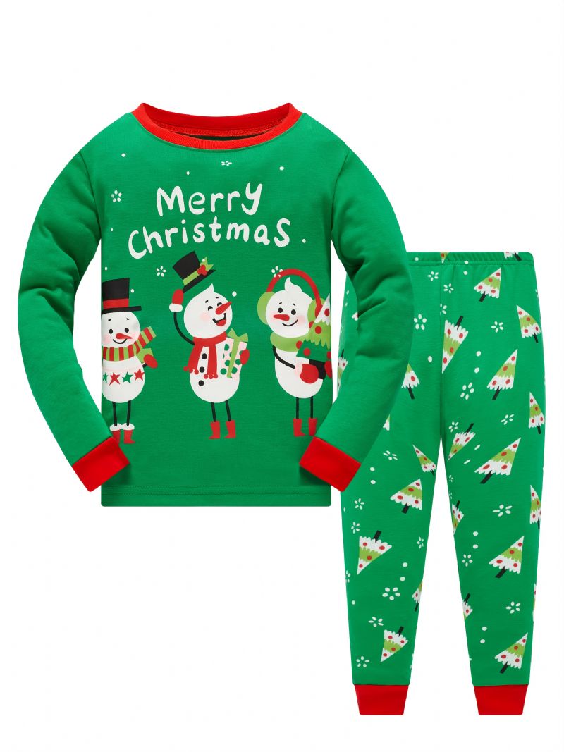 Popshion Børn Julepyjamas Bomuld Langærmet Snowman Christmas Pjs Set Xmas Holiday Tøj