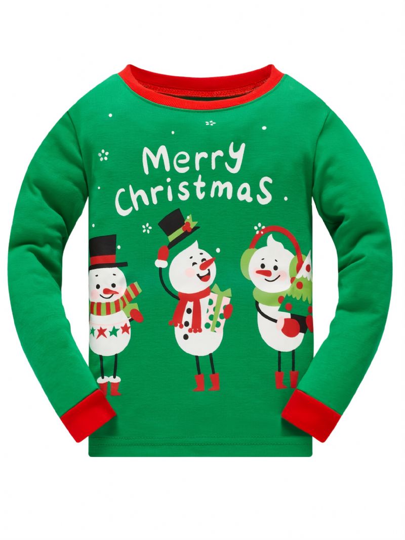Popshion Børn Julepyjamas Bomuld Langærmet Snowman Christmas Pjs Set Xmas Holiday Tøj