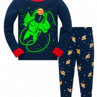 Popshion Drenge Fluorescerende Astronaut Star Universe Top & Contrast Trim Pyjamasbuksesæt