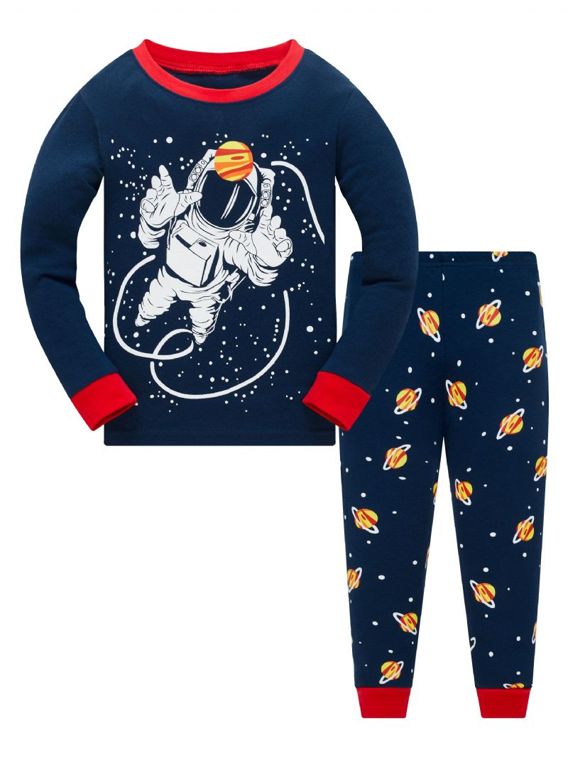 Popshion Drenge Fluorescerende Astronaut Star Universe Top & Contrast Trim Pyjamasbuksesæt