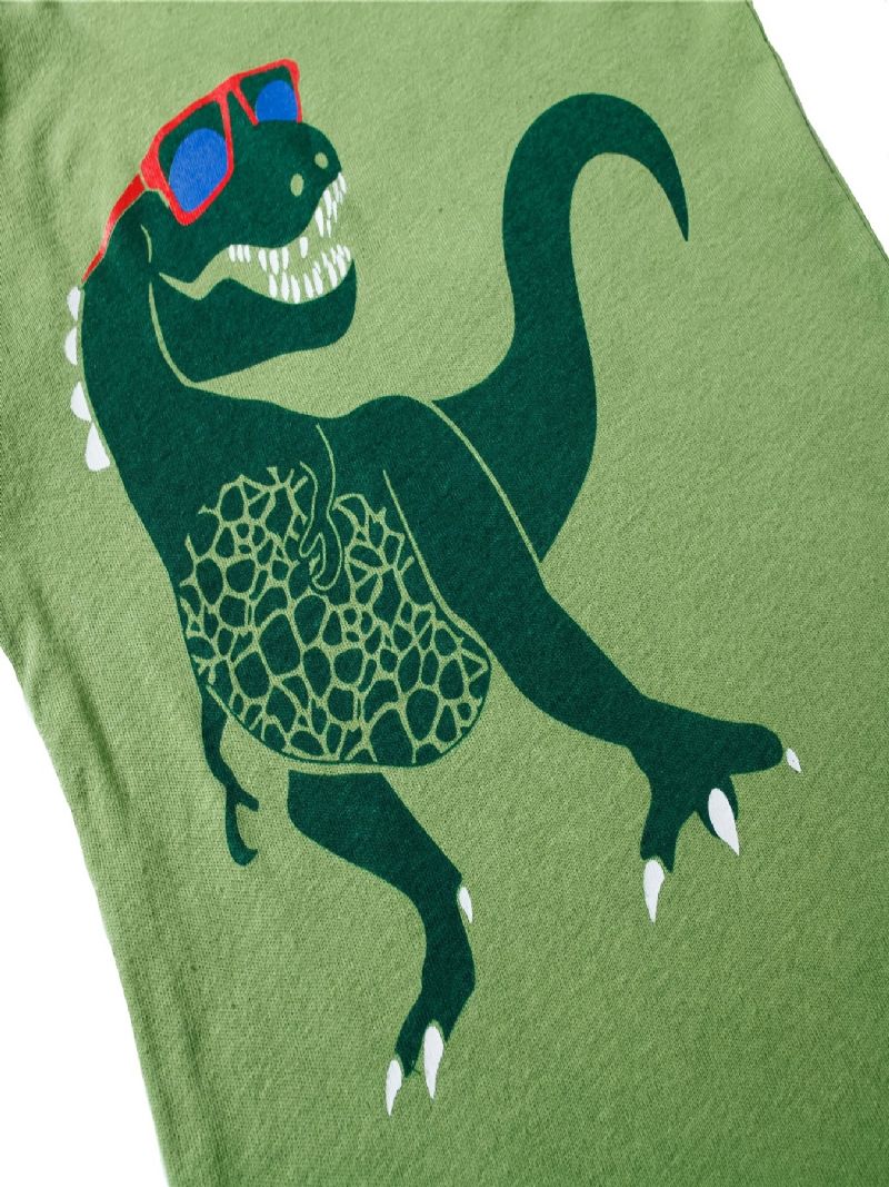 Popshion Drenge Pyjame Sæt 2 Stk Casual Dinosaur Crewneck Army Green Loungewear