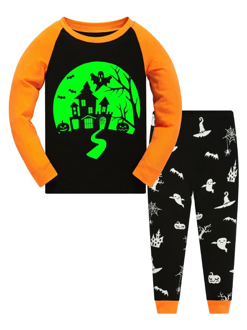 Popshion Drenge Spider Pumpkin Bat Ghost Witch Langærmet Pyjamassæt