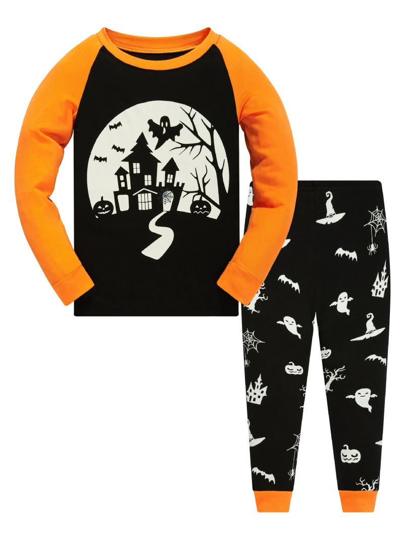 Popshion Drenge Spider Pumpkin Bat Ghost Witch Langærmet Pyjamassæt