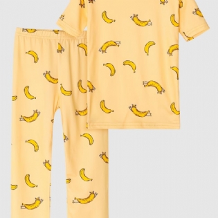 Pyjamas Til Børn Banantryk Med Rund Hals Med Korte Ærmer Og Bukser Til Drenge Piger