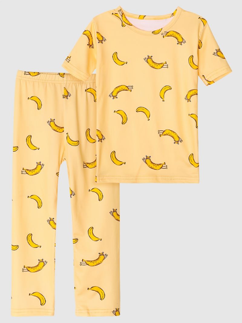 Pyjamas Til Børn Banantryk Med Rund Hals Med Korte Ærmer Og Bukser Til Drenge Piger