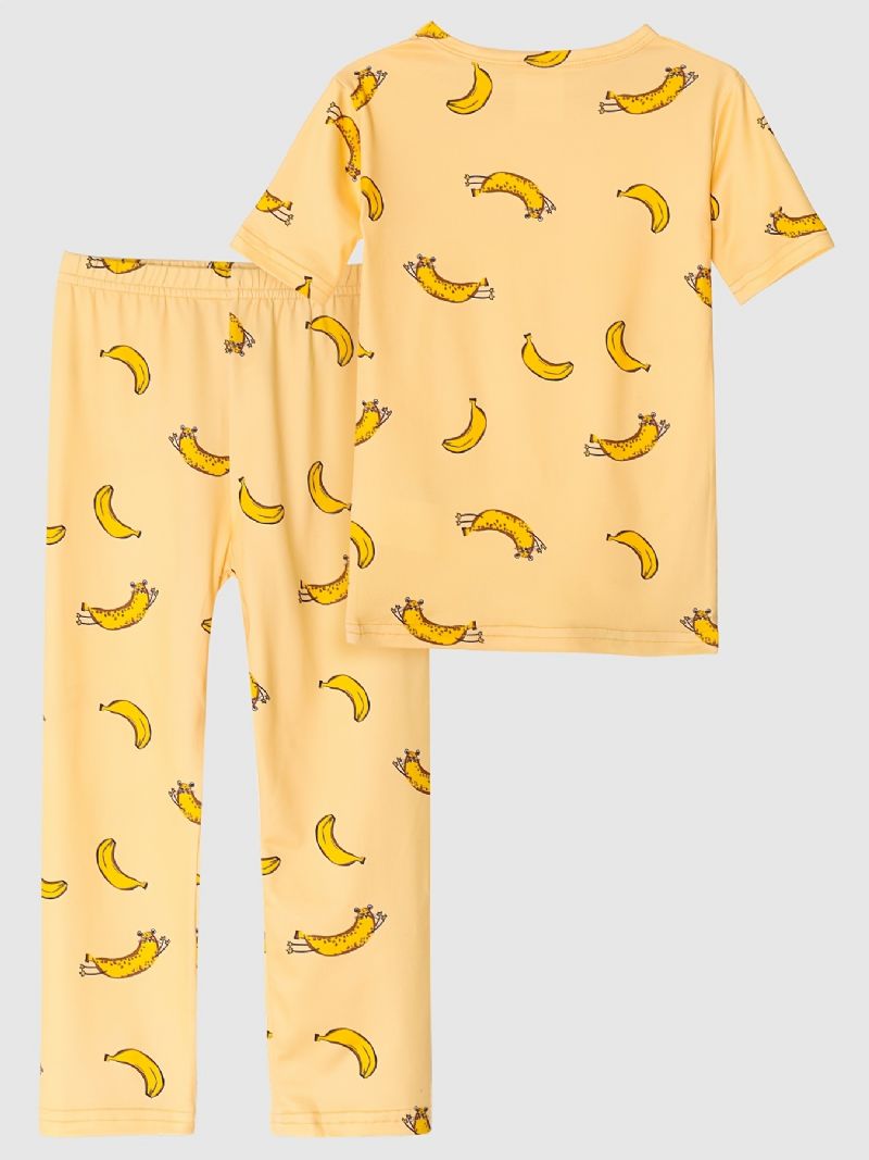 Pyjamas Til Børn Banantryk Med Rund Hals Med Korte Ærmer Og Bukser Til Drenge Piger