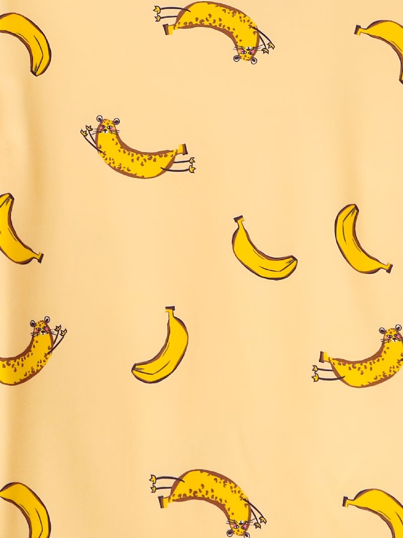 Pyjamas Til Børn Banantryk Med Rund Hals Med Korte Ærmer Og Bukser Til Drenge Piger