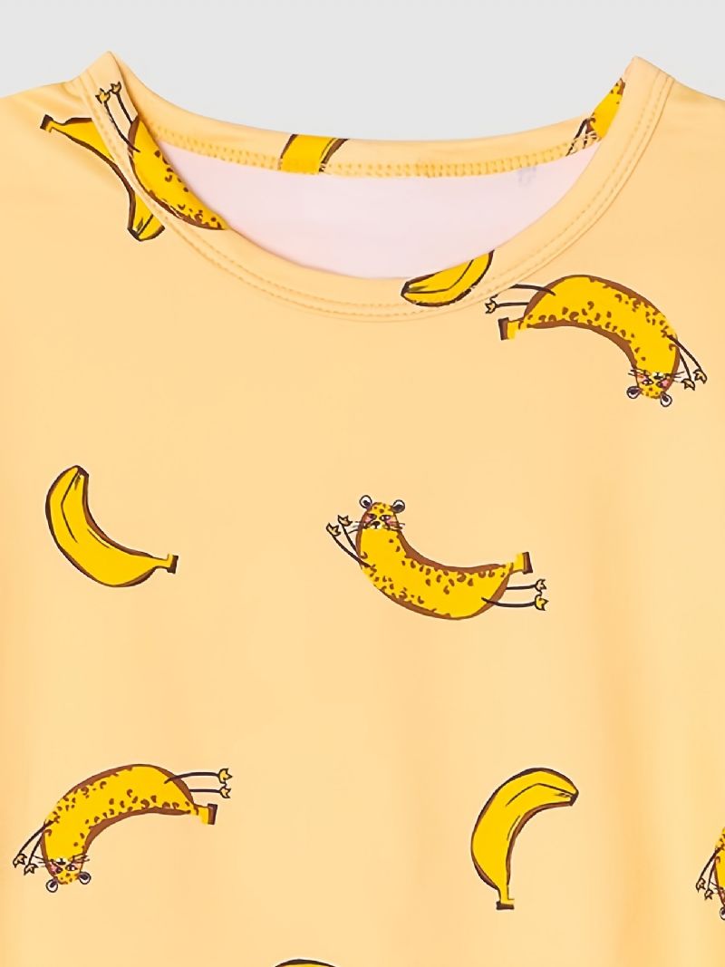 Pyjamas Til Børn Banantryk Med Rund Hals Med Korte Ærmer Og Bukser Til Drenge Piger