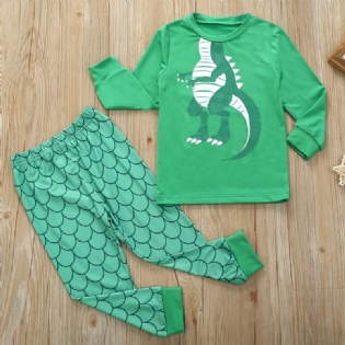 Pyjamas Til Børn Sød Dinosaur Print Med Rund Hals Og Langærmet Top Og Bukser Sæt Til Drenge Piger