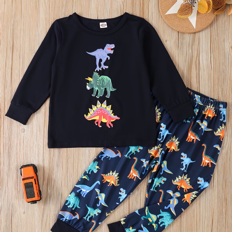 Små Børn Drenge Tegneserie Dinosaur Print Rundhals Sweatshirt & Joggingbukser