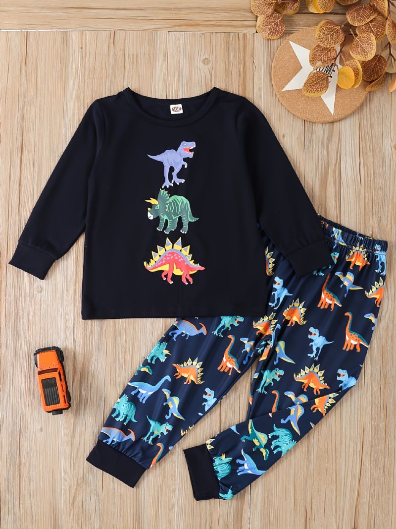 Små Børn Drenge Tegneserie Dinosaur Print Rundhals Sweatshirt & Joggingbukser