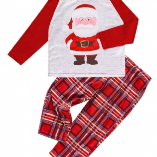 Småbørn Baby Jul Pyjamas Familie Outfit Julemand Print Rund Hals Langærmet Top & Plaid Bukser Sæt Til Drenge Piger Børn Tøj
