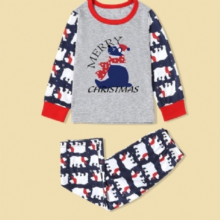 Småbørn Baby Pyjamas Jul Sød Bjørn Fuld Print Rund Hals Langærmet Top & Bukser Sæt Til Drenge Piger