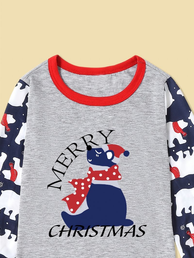 Småbørn Baby Pyjamas Jul Sød Bjørn Fuld Print Rund Hals Langærmet Top & Bukser Sæt Til Drenge Piger