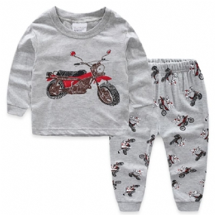 Småbørn Børn Drenge Pyjamas Sæt Langærmet Top & Bukser Med Moto Print Sæt