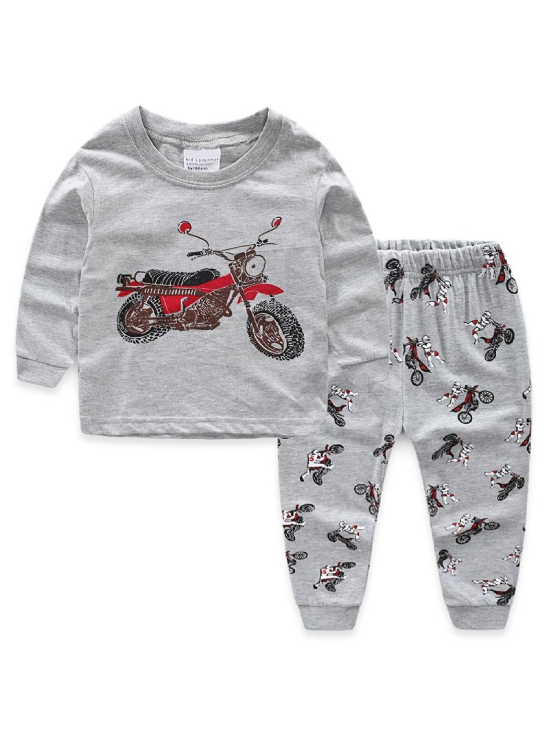 Småbørn Børn Drenge Pyjamas Sæt Langærmet Top & Bukser Med Moto Print Sæt