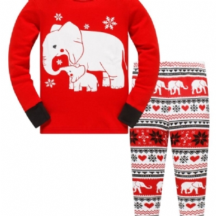 Småbørn Piger Drenge 2 Stk Snefnug Elefant Mønster Julepyjamas Bukser Sæt