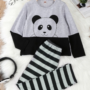 Småbørns Drengs Rundhalsede Langærmede Pandaprint Pyjamasdragt
