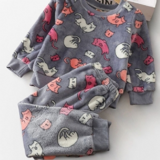 Sød Kitty Langærmet Fleece Pyjamas Sæt Til Børn