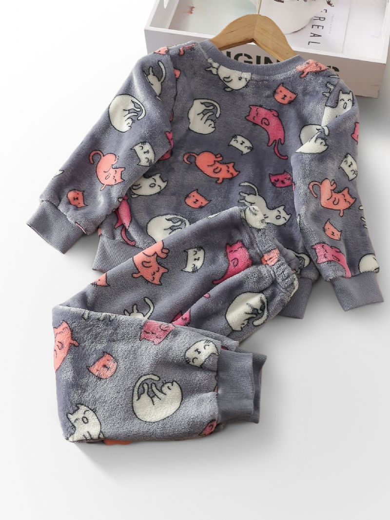 Sød Kitty Langærmet Fleece Pyjamas Sæt Til Børn
