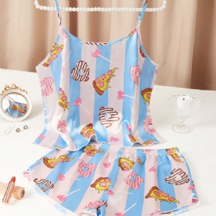 Sød Silky Cookie Satin Pyjamas Crop Cami Top & Drenge Shorts Pyjamassæt Dameundertøj Og Nattøj